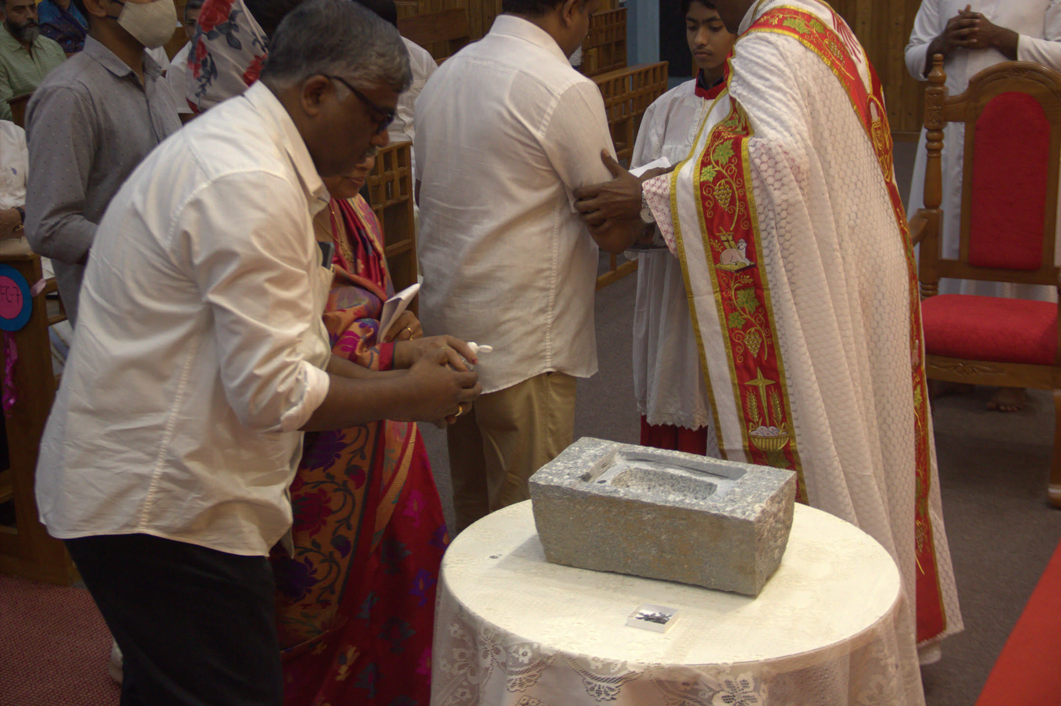 Clergy blessing the school foundation stone
