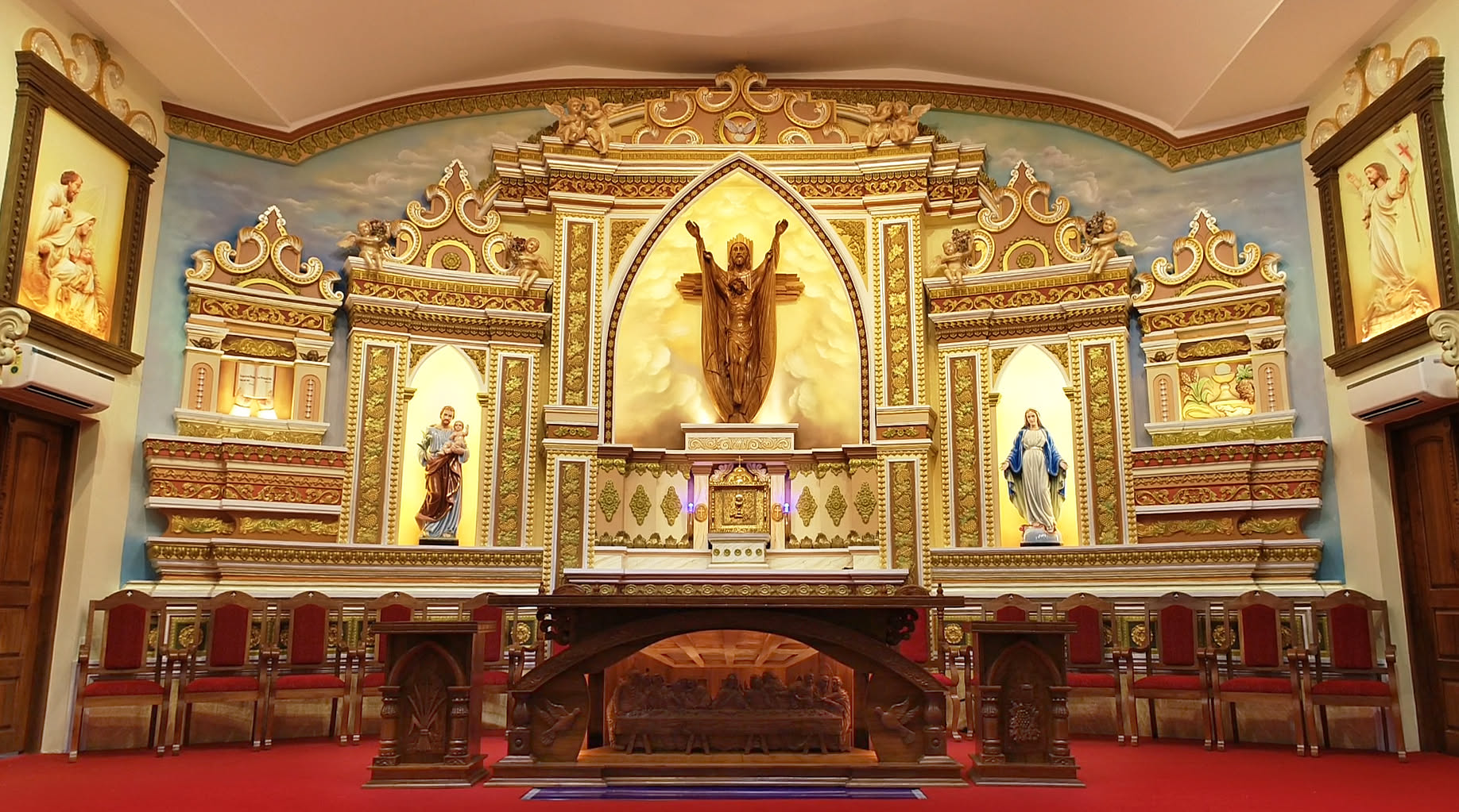 The sanctuary and altar decorated with flowers